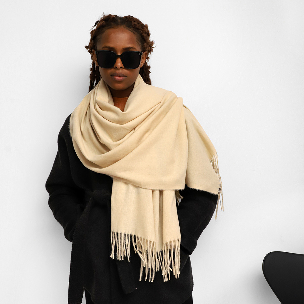 Solid Color Cashmere Scarf For Women In Winter, New European And American Camel Beige Warm Scarf, Long Shawl_voghion.com