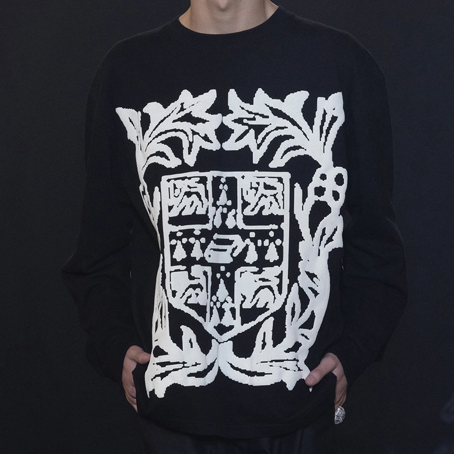 RHUDE logotipo espuma floral americana logotipo amplio suelto camiseta de mangas largas marcas de moda para hombres y mujeres calle alta