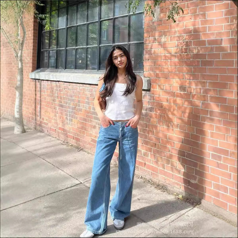 European and American Style Low-Waist Women's Wide-Leg Jeans 2024 Amazon Versatile Loose Long Slimming American Fashion Trendy Style