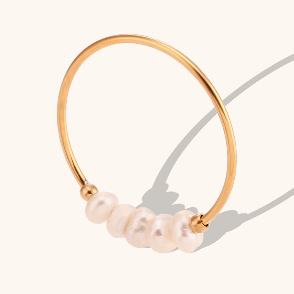 18K Real Gold Plated Plating Material Women's Stainless Steel PVD Coated 18K Gold Plated Pearl Geometric Rings Imitation Pearl Jewelry