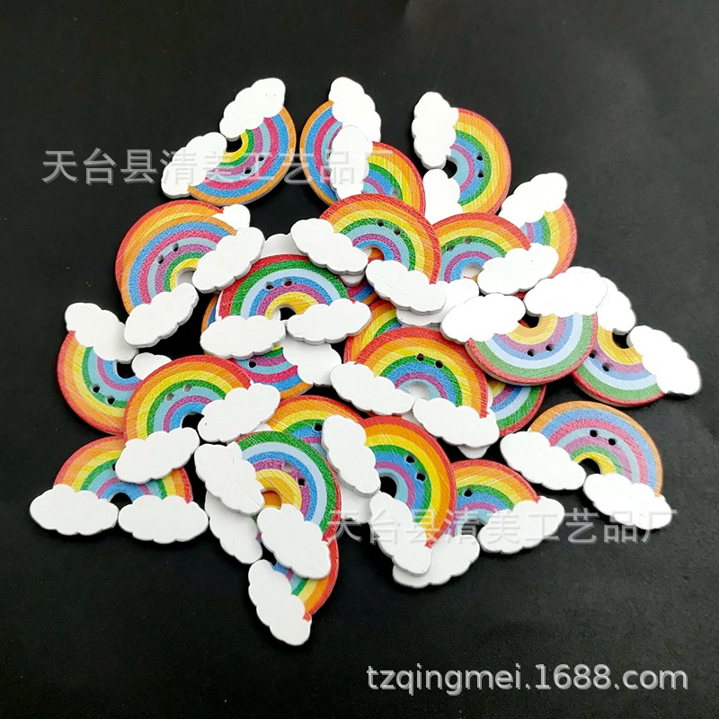 30*17mm fondo blanco pintado madera arco iris pieza de madera madera fondo blanco decoración arco iris accesorios 50 piezas por paquete