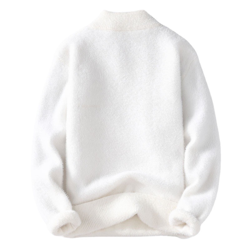 Men's Semi-Turtleneck Knit Sweater - Soft Rabbit Wool Blend, Loose Fit, Casual Winter Pullover For Teens & Adults (White, Beige, Black, Brown)_voghion.com
