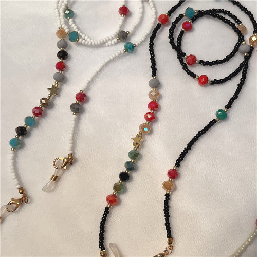 Japanese and Korean charm colorful crystal rice beaded glasses chain Korean version retro rice beaded crystal beaded chain for women