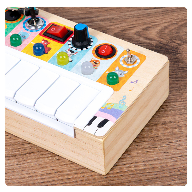 Transfronterizo de madera multifuncional órgano electrónico niños Montessori educación temprana interruptor LED luz bebé caja de música juguetes educativos