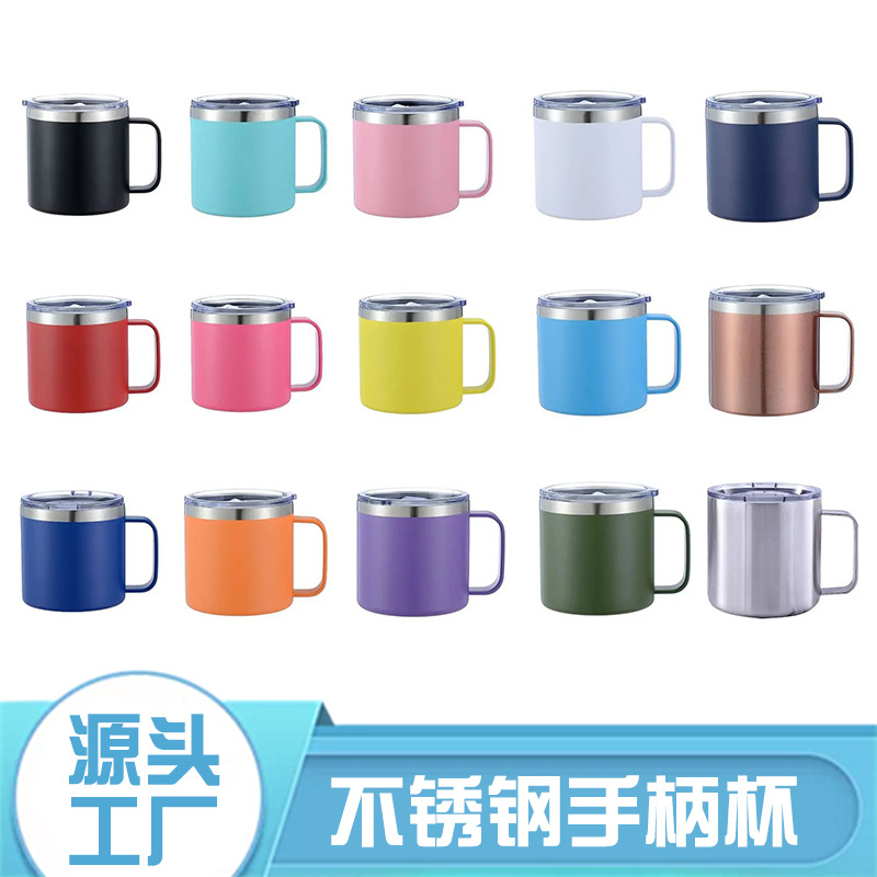 厂家批发304不锈钢保温杯12/14oz办公手柄咖啡杯双层真空马克杯