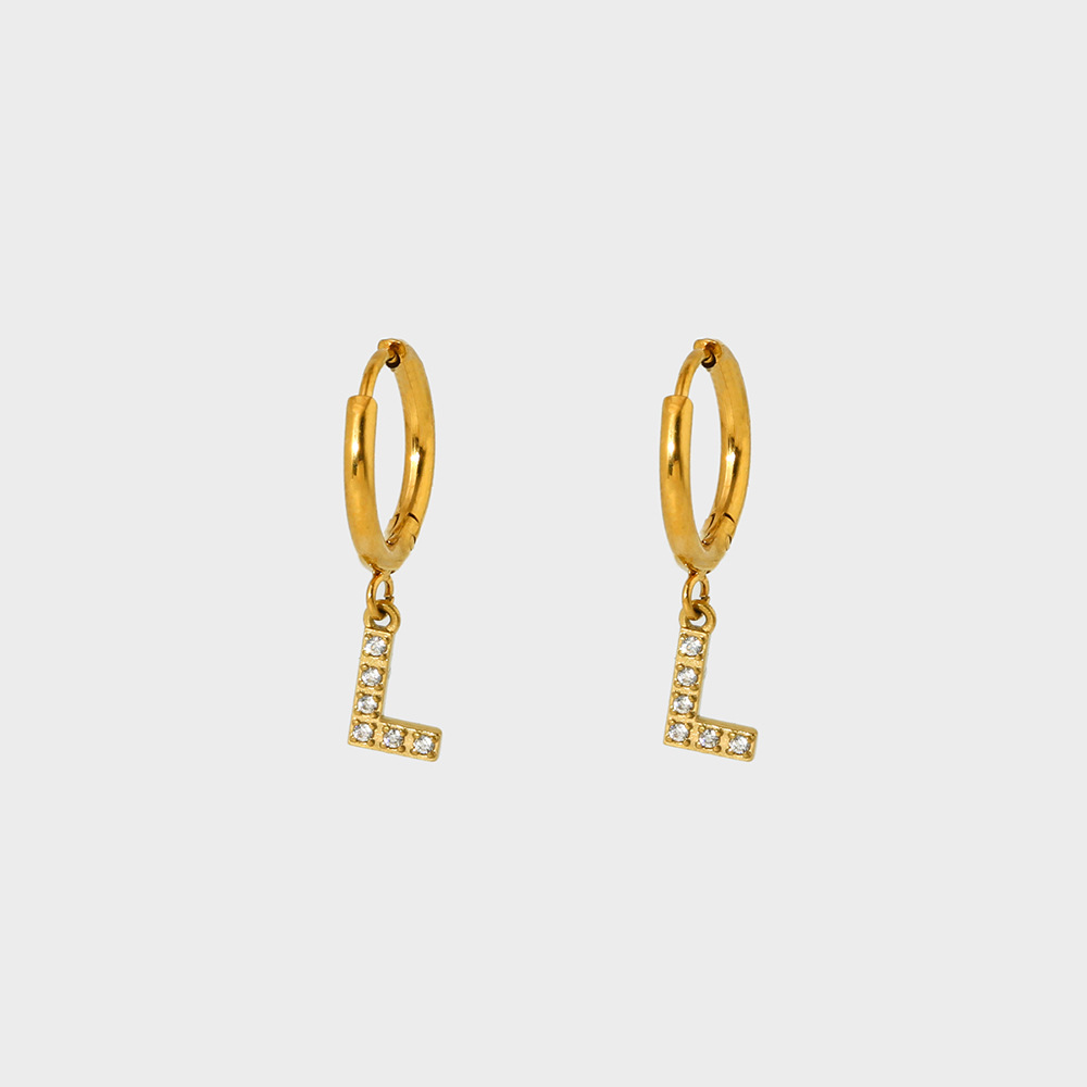 1 Pair IG Style Simple Style Letter Plating Inlay 304 Stainless Steel Zircon 14K Gold Plated Drop Earrings display picture 15