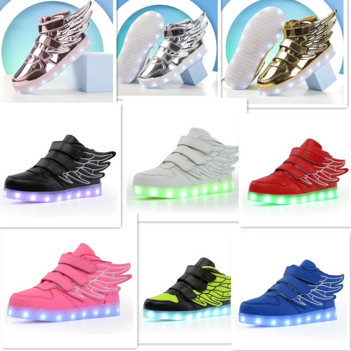 Factory cross-border direct sales high-top wing light-up LED charged shoes