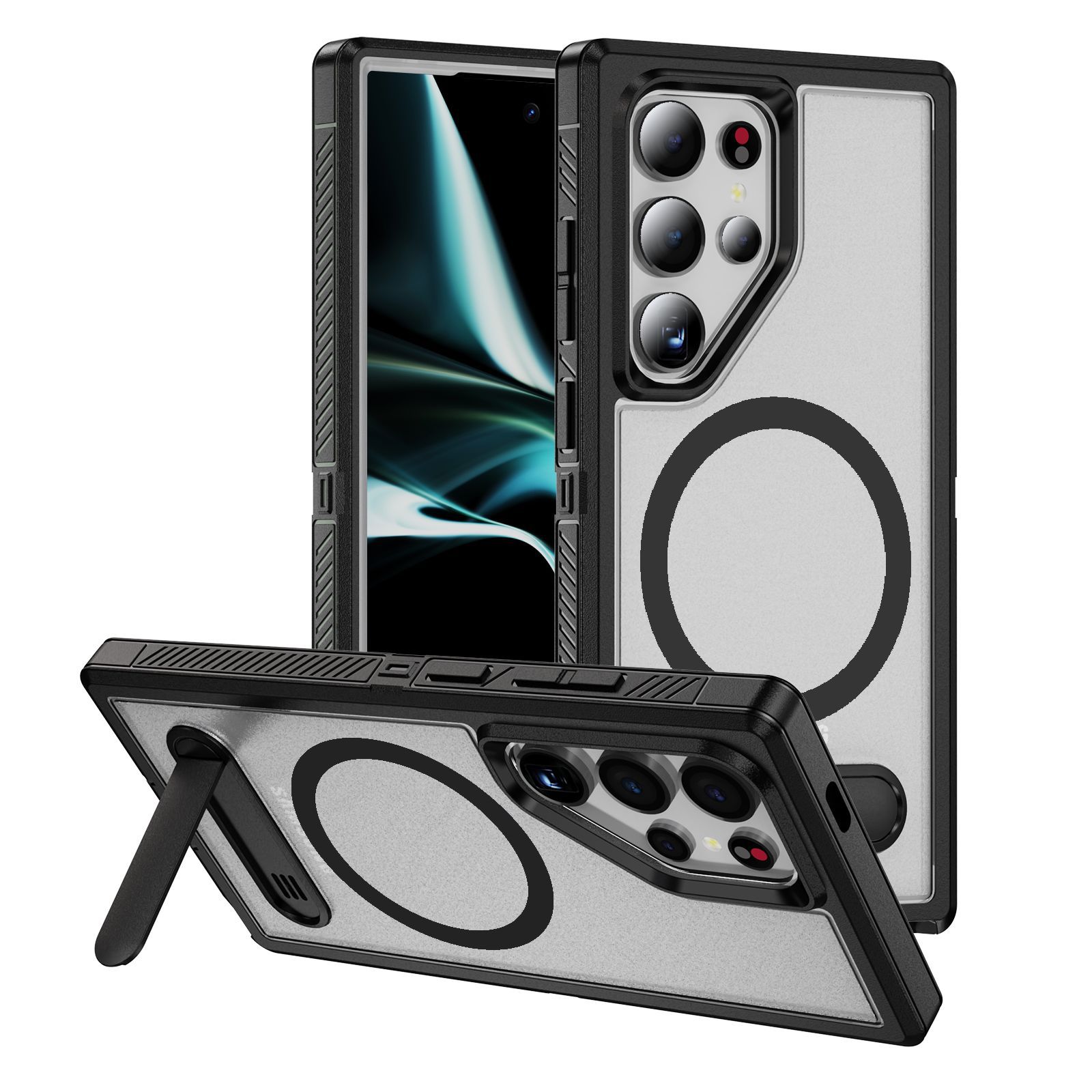 Adecuado para Samsung S25ULTRA Guardian Soporte magnético Estuche para teléfono móvil S24 Estuche protector S23 resistente de doble capa a prueba de caídas