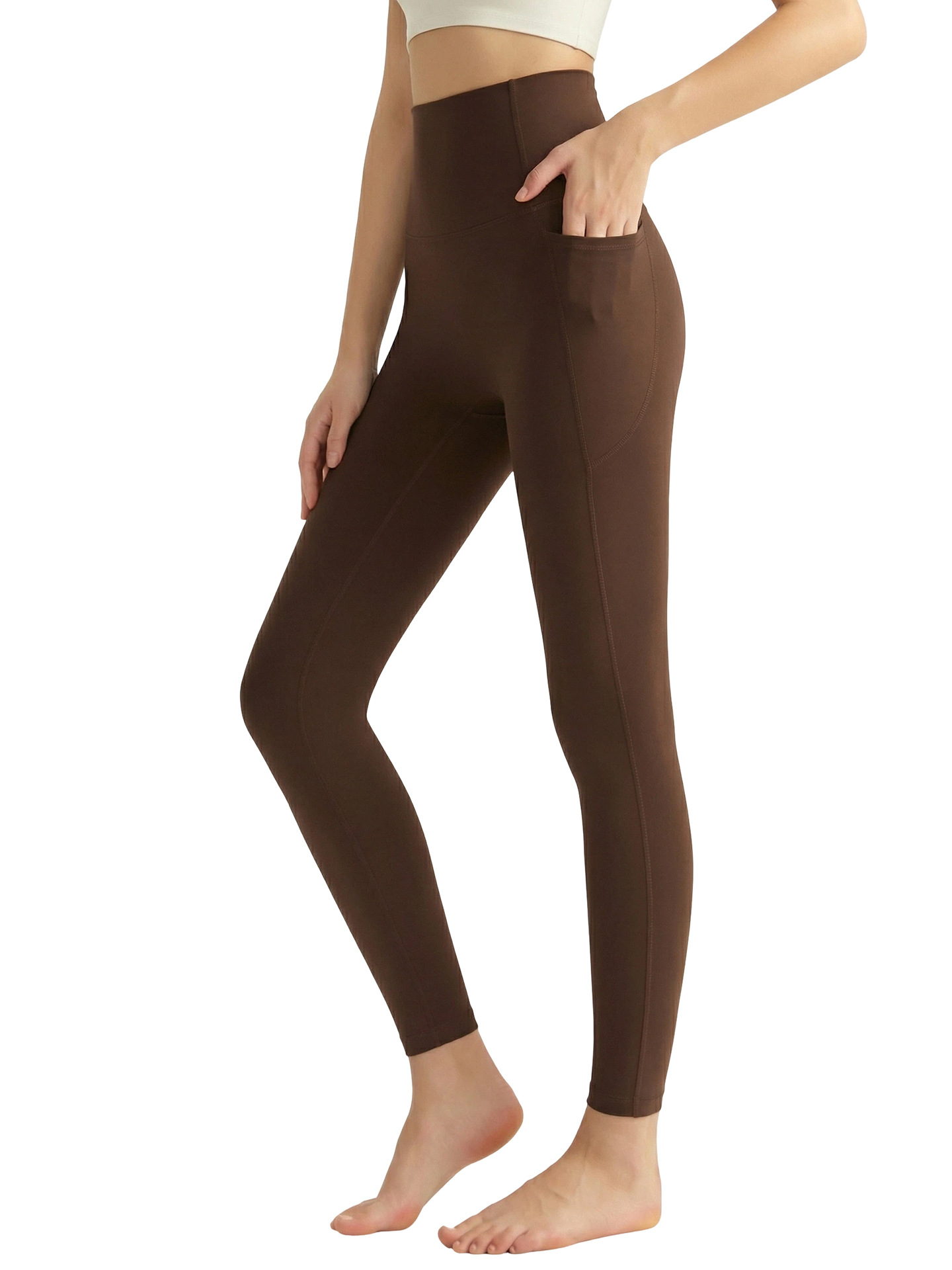 Wiman desnudo bolsillo de dos lados de pantalones de pulpa de melonía de alta cadera elástica sin rastros pantalones de entrenamiento de entrenamiento para mujeres