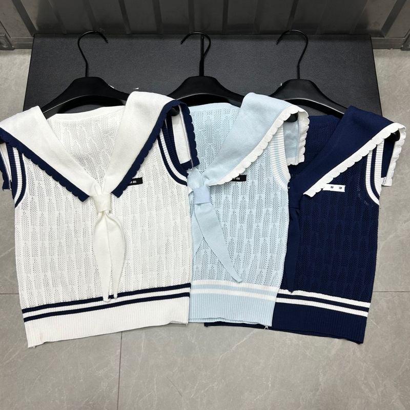 2025 New Summer Nn Letter Twist Navy Collar Cut Out Sleeveless Pullover Vest Slim and Versatile Women's Top