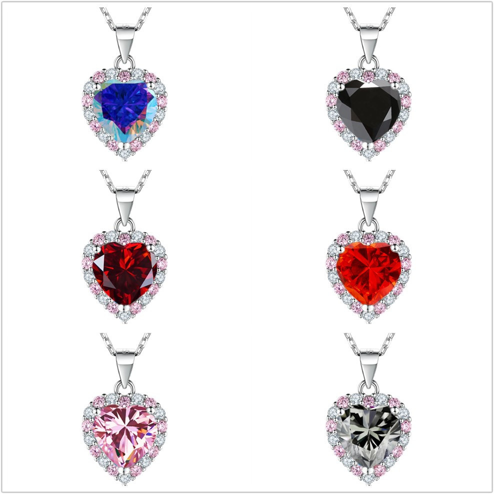 Collar de piedra de morsa de 2 quilates en forma de corazón color negro rosa rojo con certificado GRA nuevo caliente