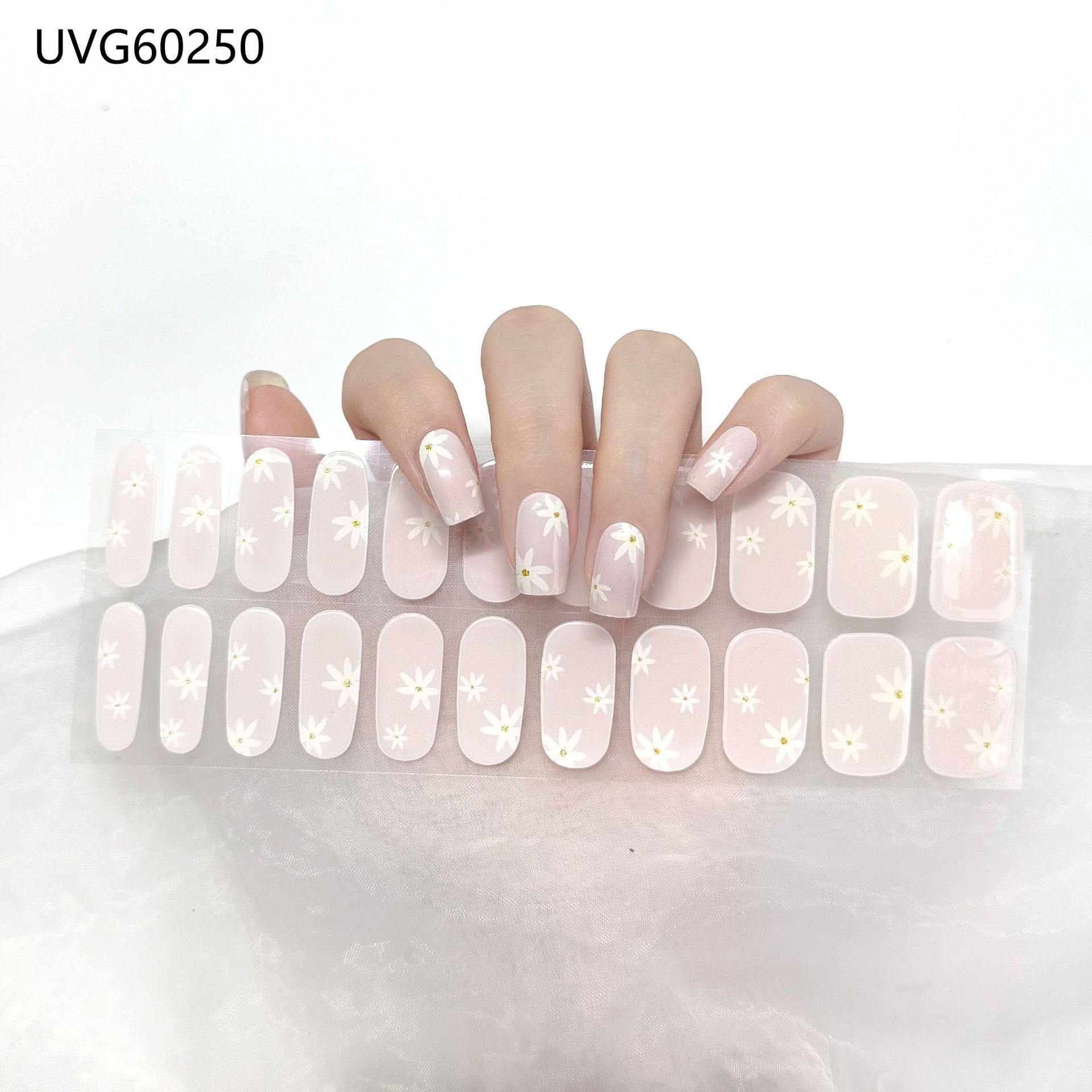 Pegatinas de uñas de gel UV transparentes efecto hielo, semicuradas, con lámina dorada, fototerapia, efecto película de aceite