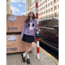 你好卡农毛绒小狗提花毛衣女秋冬2025新款宽松慵懒小个子针织衫