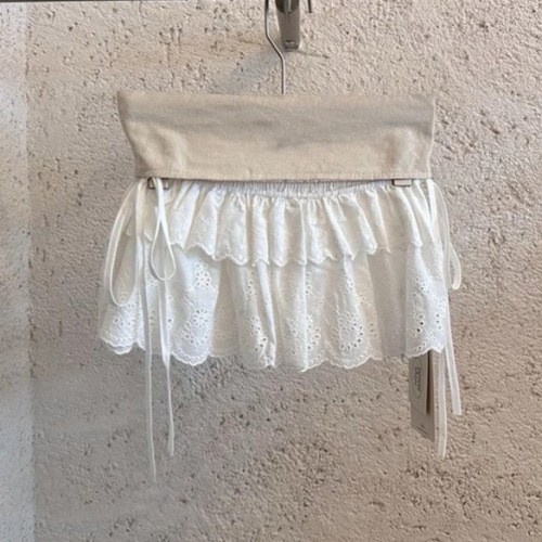 Korean-style embroidered white lace-hole design semi-slip dress French spring lace tulle mini skirt ballet style