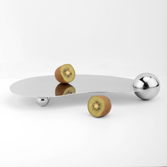 北歐風格不鏽鋼鍍銀托盤樣板房客廳玄關收納擺件 創意異形置物盤