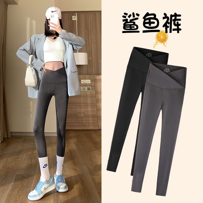 Leggings desgaste exterior de las mujeres primavera y otoño vientre contracción cadera levantando la pierna de adelgazamiento apretado Barbie pantalones delgados pantalones de tiburón de cintura cruzada image 3