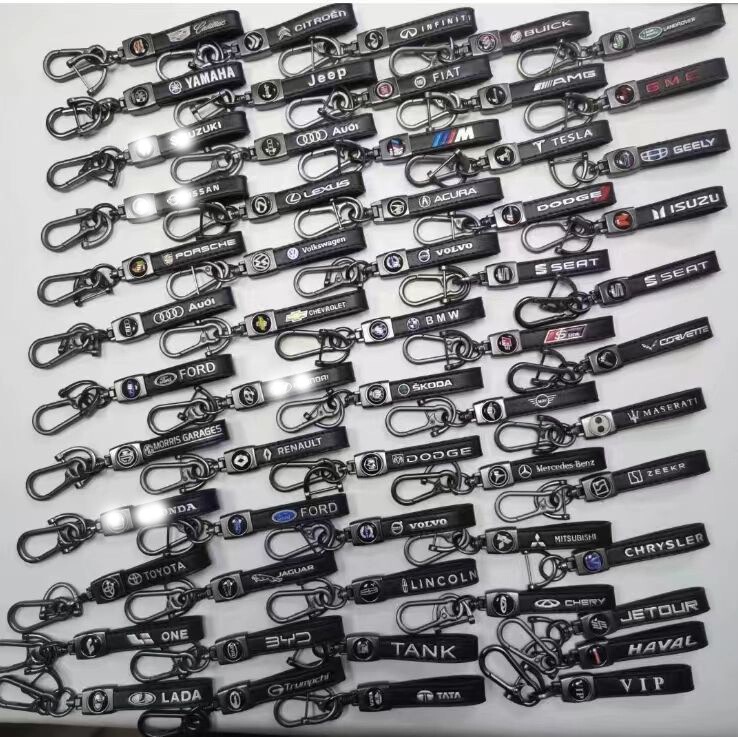 Cross-Border Custom Lambskin Keychain with Car Logo, High-End Men's Leather Car Keychain Pendant