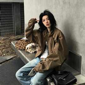 宽松春秋男女巴恩风设计美式立领复古短款外套2026感夹克上衣新款