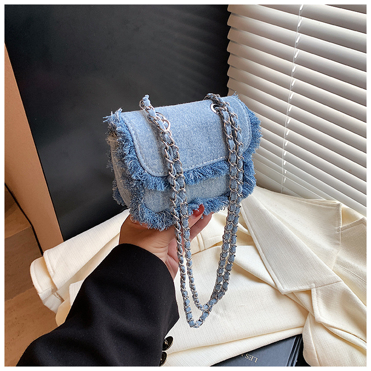 All Seasons Season Kid'S Small Denim Solid Color Classic Style Streetwear Square Flip Cover Crossbody Bag