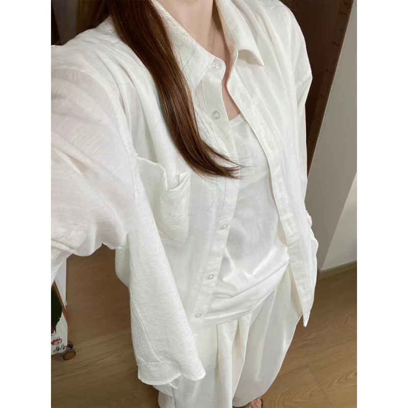 White Linen Shirt for Women, Summer Thin Style, Understated and Sophisticated, Loose and Relaxed Old Money Style Cotton-Linen Long-Sleeve Shirt