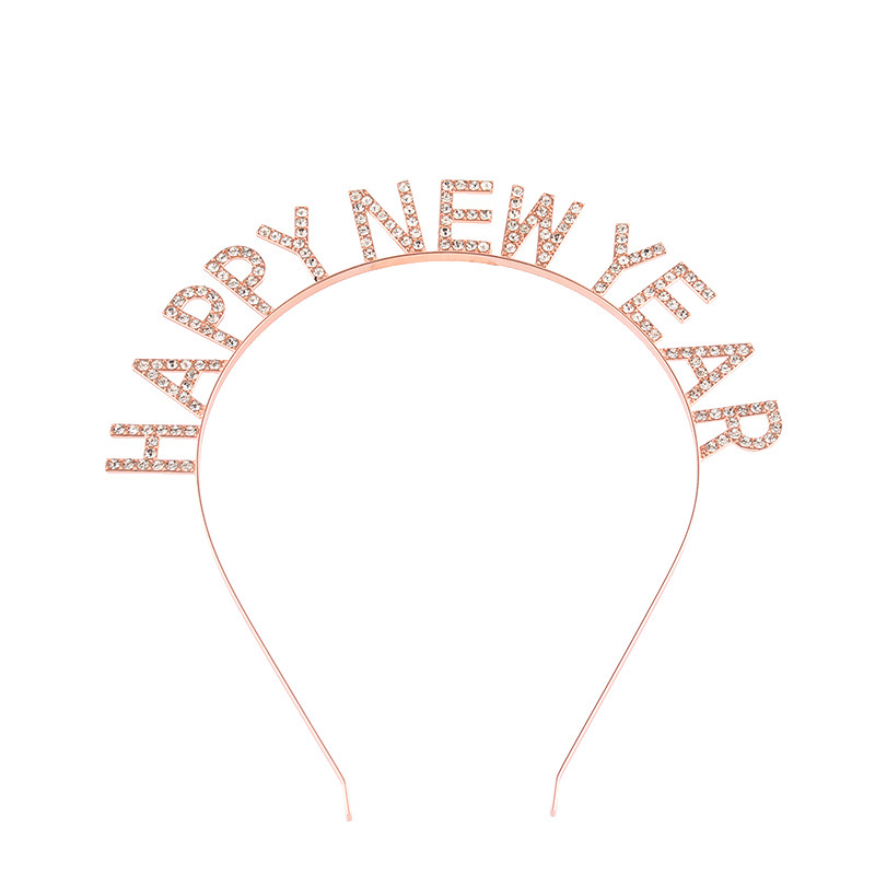 Feliz Año Nuevo decoración de cabeza de banda de cabello letras feliz año nuevo aleación de diamante de banda de cabello fiesta de cabeza