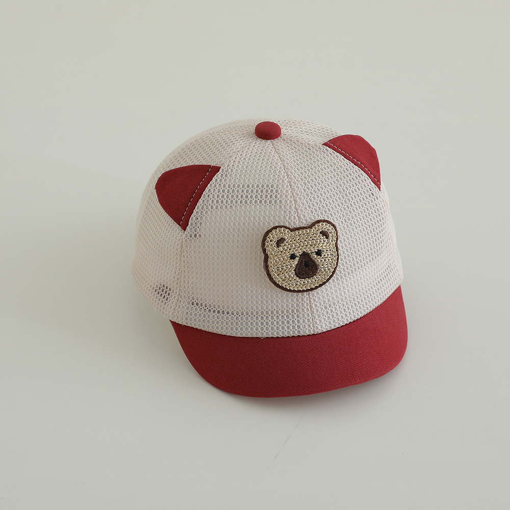 Sombrero de bebé lindo, gorra de verano, gorra de red, gorra de béisbol de oso de dibujos animados, gorra para el sol de malla completa transpirable para niños