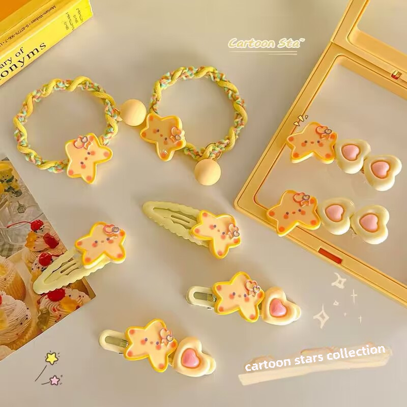 A pair of clothes ~ cute star hairpin female sweet bangs clip high elastic tie hair rope broken hair side clip BB clip_voghion.com