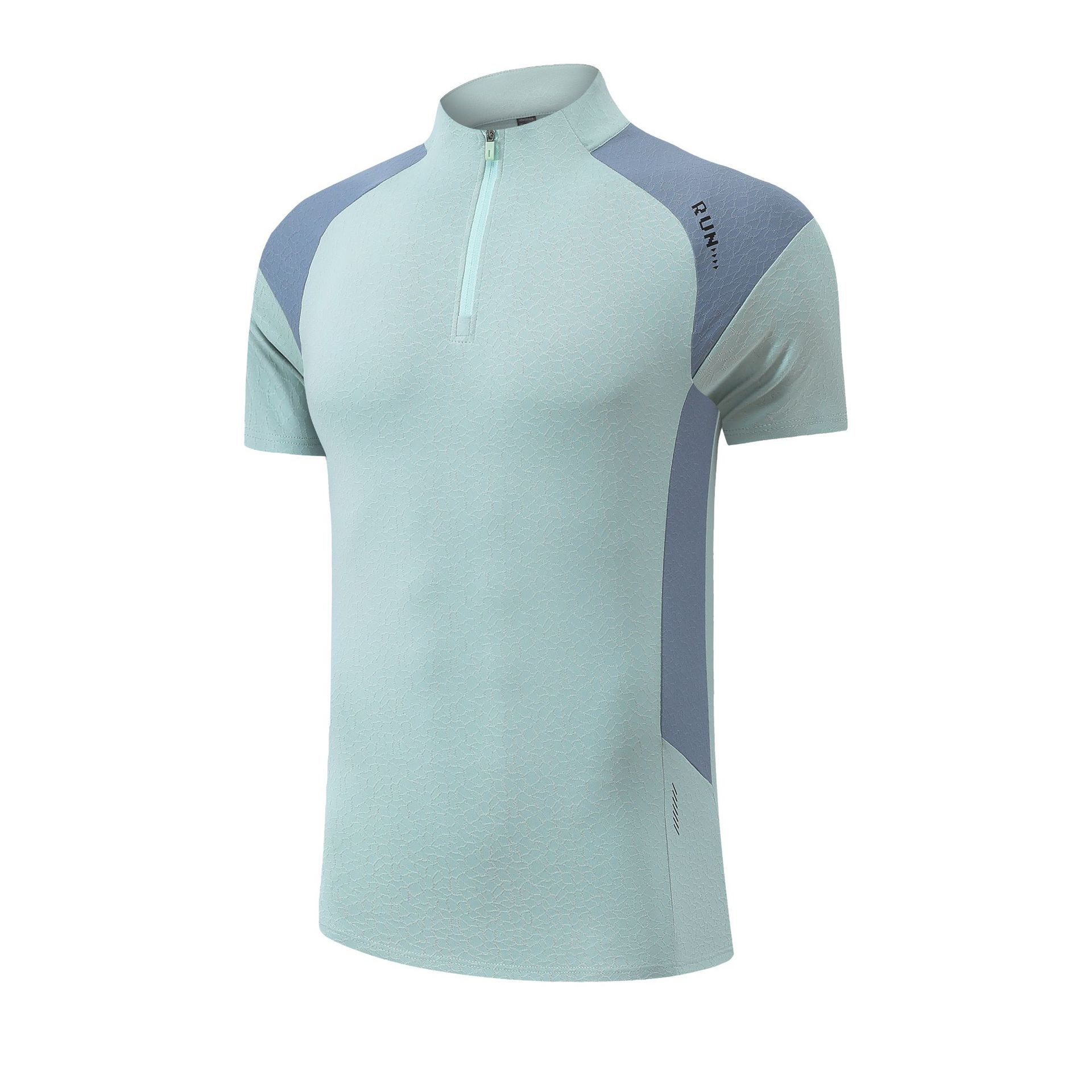 Quick-Drying Men's Flap Pocket Pants Short-Sleeved Breathable Thin Stand-Up Collar Zipper Loose Sports Short-Sleeved T-Shirt Sweat-Wicking Men's Summer Top