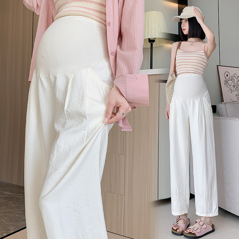 Trendy Mom Pregnant Women's Wide Leg Pants Summer Outfit Milk Casual Pants Thin Belly-supporting Cropped Pants Pregnant Women's Summer Wear Trendy Mom Pregnant Women's Wide Leg Pants Summer Outfit Milk Casual Pants Thin Belly-supporting Cropped Pants Pregnant Women's Summer Wear