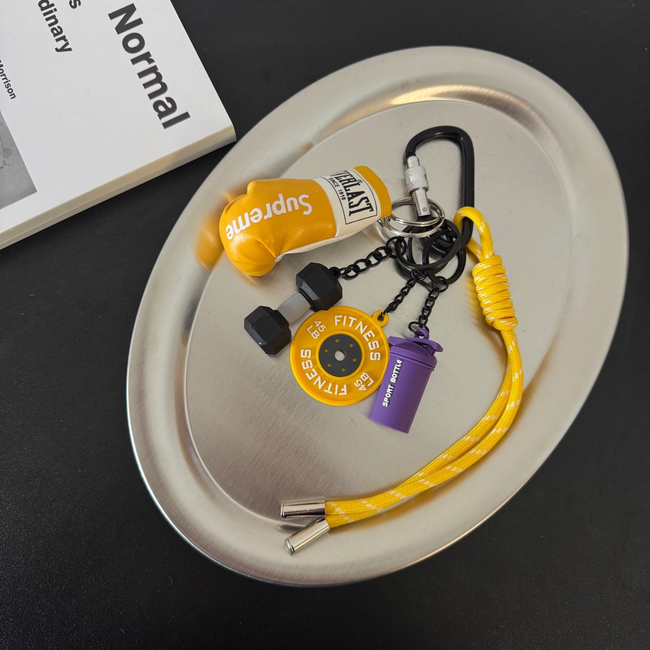 Yellow and purple sports m style pendant + yellow boxing gloves