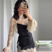 欧美跨境2025秋冬女装新款性感名媛风蕾丝拼接裙子时尚连衣裙女秋