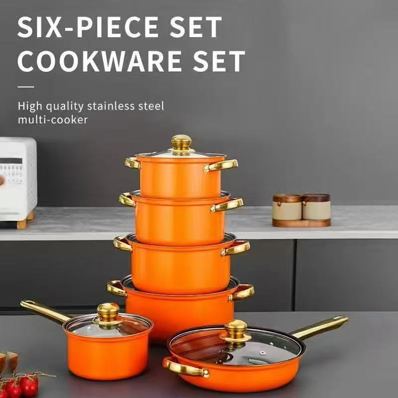 Cross-Border 12-Piece Cookware Set Stainless Steel Milk Pot Soup Pot Frying Pan Combination Gold-Plated Handle Pot Cookware Set Cross-Border 12-Piece Cookware Set Stainless Steel Milk Pot Soup Pot Frying Pan Combination Gold-Plated Handle Pot Cookware Set