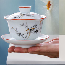 德化中式功夫茶具影青釉盖碗三才茶碗家用简约泡茶器手绘敬茶碗杯