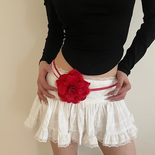 Stylish and Versatile Women's Sheer Belt with Floral Weaving, Sweet Tassel Decoration, Wax Rope Knot Waist Cincher, and Belt Chain