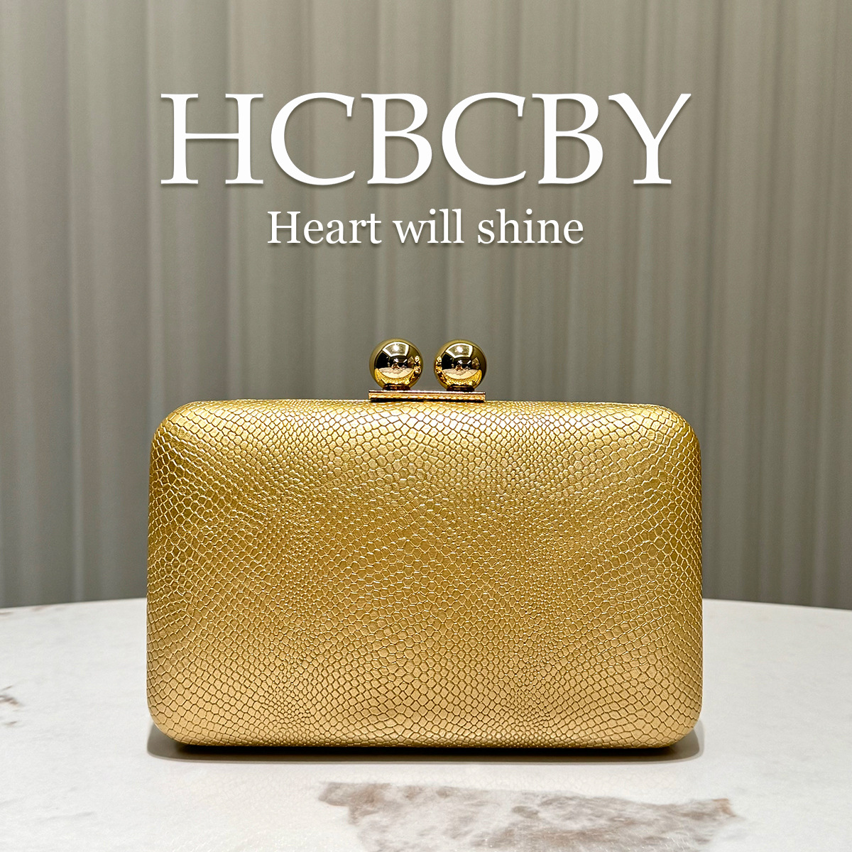 Golden fashionable elegant small clutch bag for bride