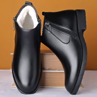 [Leather Wool] Winter New Cotton Shoes Men's Fleece-lined Thickened Warm High-top Shoes Inner Height-increasing Leather Shoes Dad Shoes