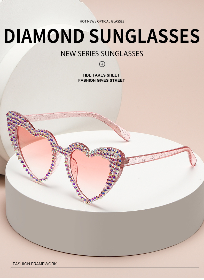 80g Weight Fashion Heart Shape Ac UV400 Protection Special-Shaped Mirror Diamond Frameless Women's Sunglasses