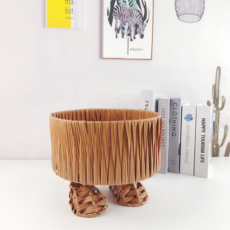 Cesta de almacenamiento de pequeños monstruos tejidos de caña de dibujos animados lindos pies grandes canasta de frutas de escritorio sala de estar bocadillos canasta de almacenamiento