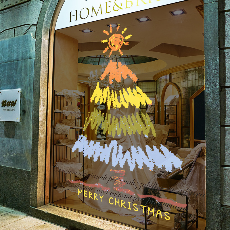 クリスマスのガラスのステッカーのドアはクリスマスツリーの静電気を貼ってデパートの窓の花を貼ってショーウインドーのシーンを飾って全体を飾ります。|undefined