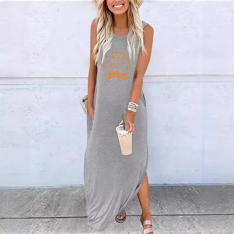 Foreign Trade Amazon Tropical Coconut Tree Pattern Large Size Sleeveless Tank Dress for Women with Pockets and 3D Printing Foreign Trade Amazon Tropical Coconut Tree Pattern Large Size Sleeveless Tank Dress for Women with Pockets and 3D Printing