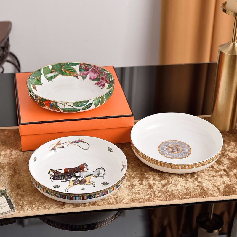 Factory wholesale bone china tableware 8 inch soup plate Aima family tropical rainforest deep plate housewarming wedding quality deep plate