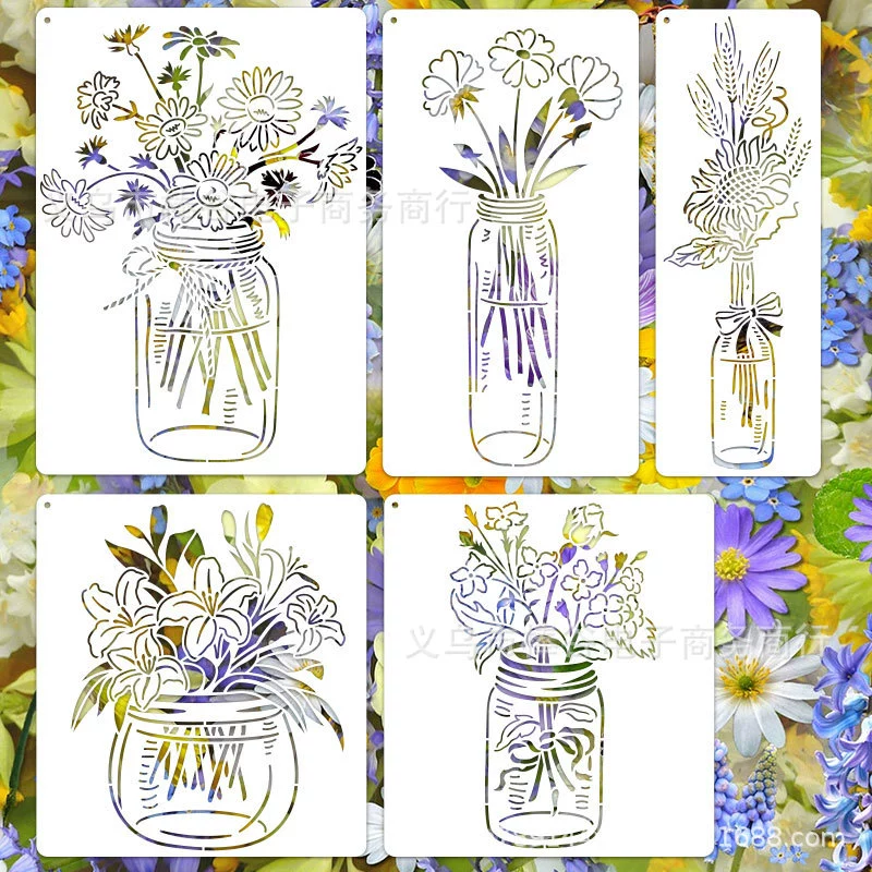 Ретро Мейсон Ваза картина трафарет pet Полная струйная роспись роспись декоративная роспись