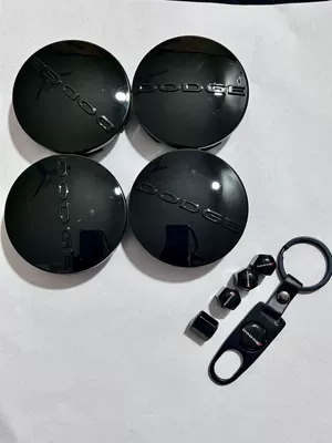 64mm Suitable for Dodge Wheel Tank cap - black-dodge-4-wheel-hub-caps-4-valve-caps-leather-buckle-wrench