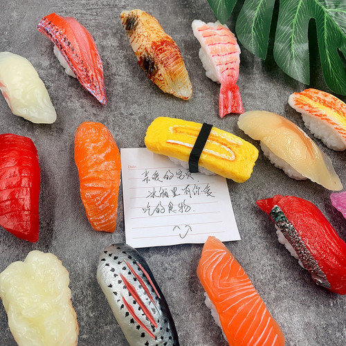 Creative simulated food 3D three-dimensional Japanese sushi refrigerator magnet salmon series strong magnet decorative message sticker