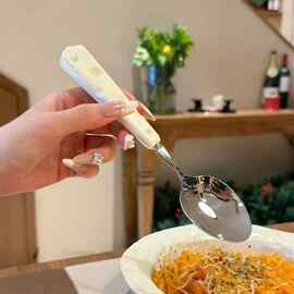 高颜值勺子不锈钢奶酪陶瓷柄可爱儿童饭勺家用学生吃饭勺汤勺餐具