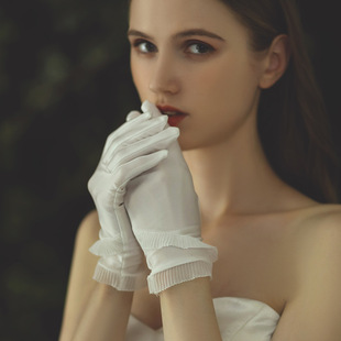 G0512 bridal wedding dress satin etiquette wedding gloves wedding simple short photo white bomb