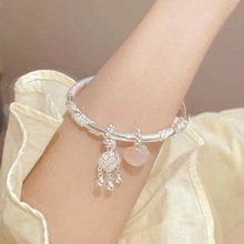 繁花似锦编织镀银手镯女平安锁银镯子闭口小众设计高级送女友首饰