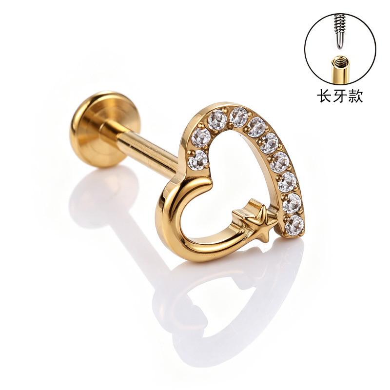 F136 Titanium Alloy Long Tooth Ear Studs, Carved Ear Bone Studs with Zircon, G23 Titanium Body Piercing Jewelry detail image 18