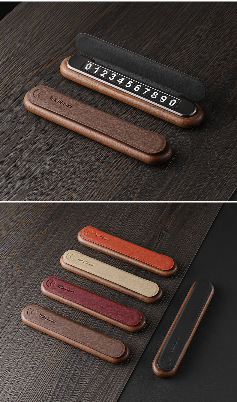 Black walnut wooden temporary parking number plate phone moving license plate car ornaments simple car moving card