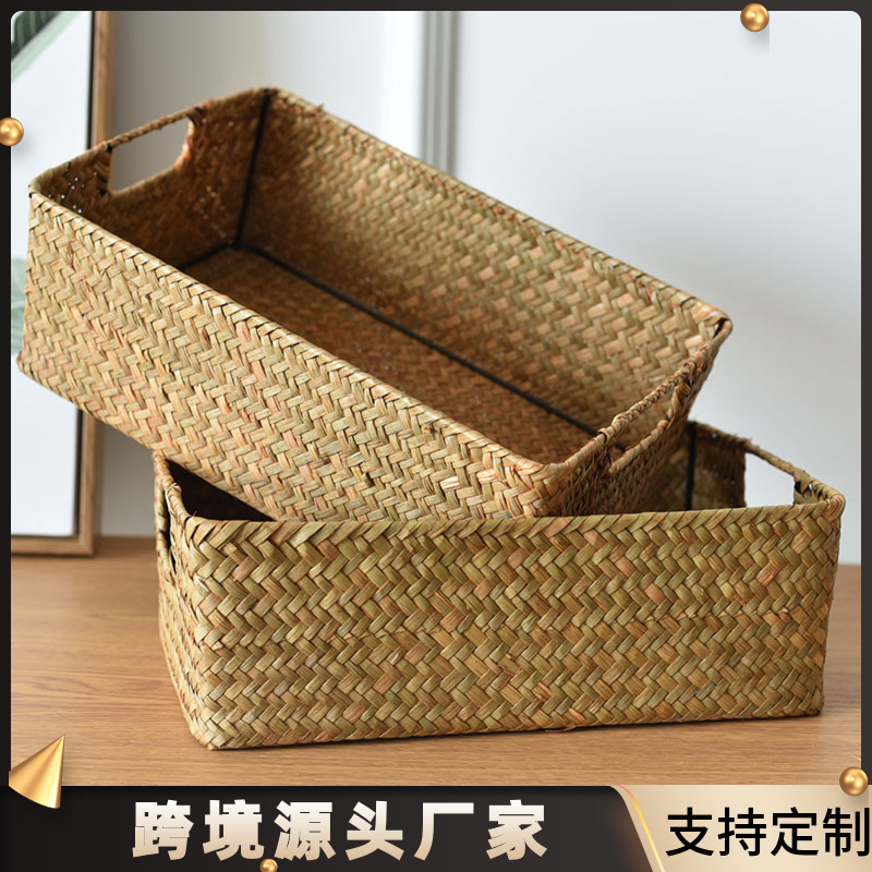 Straw Woven Rectangular Storage Basket Box Woven Bamboo Woven Basket Storage Basket